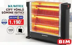 KUMTEL ÇİFT YÖNLÜ ŞÖMİNE ISITICI 1800 W fiyat ve kampanya bilgisi